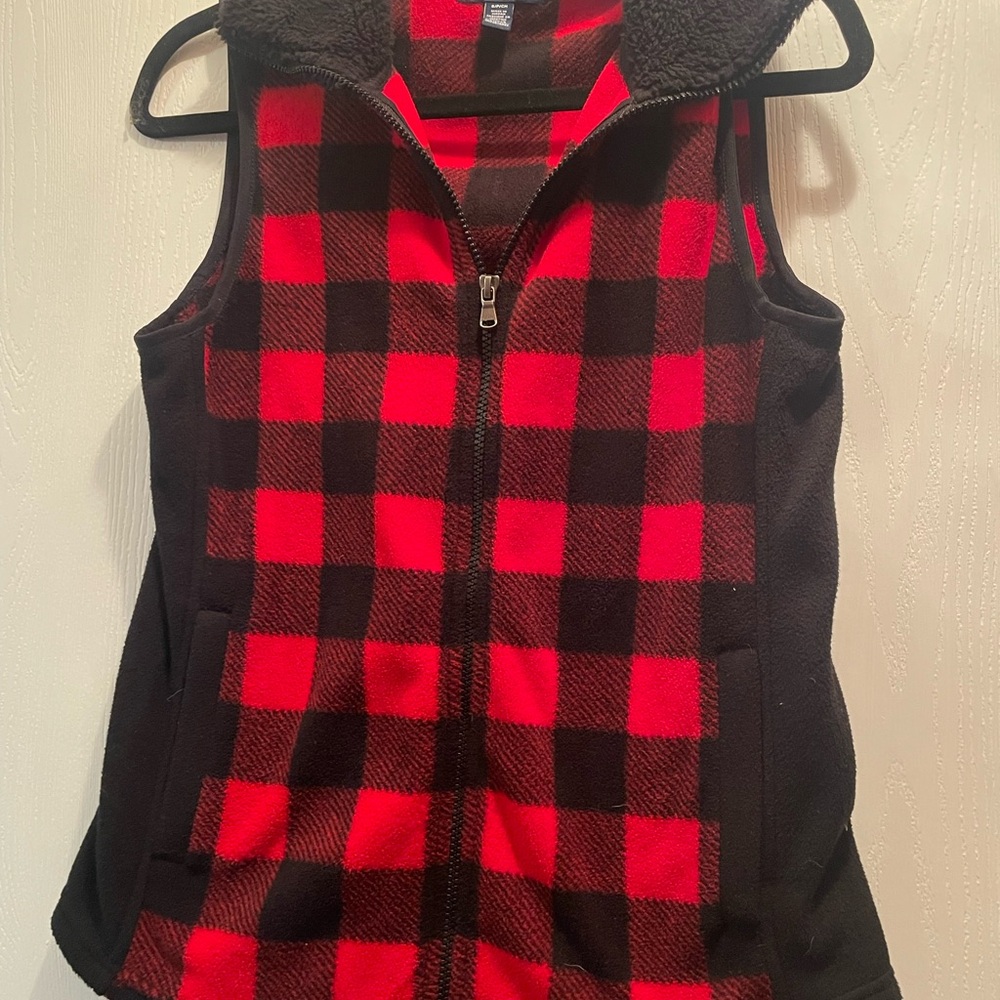 Chaps Red and Black Plaid Fleece Vest